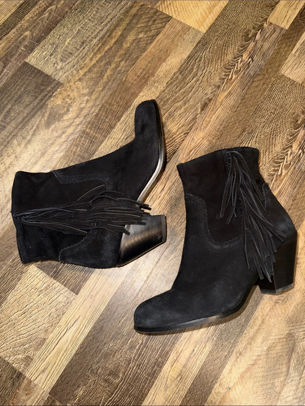 Sam Edelman size 71/2 Fringe Suede Ankle Boots - Black